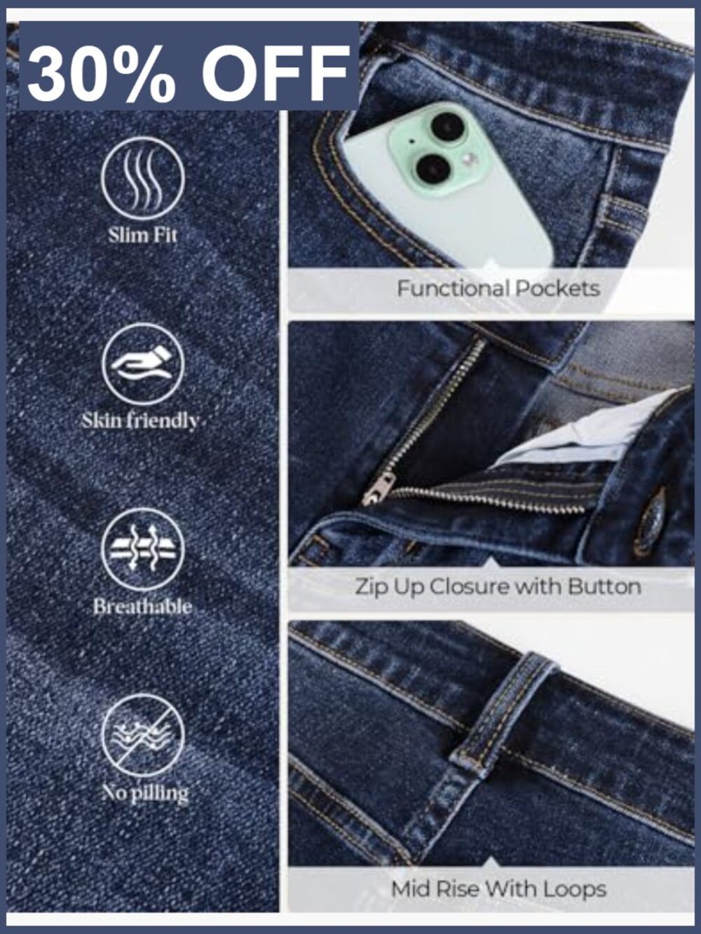 Mid Rise Straight Leg Jeans Stretchy with Pockets Casual Denim - Picture 6 of 6